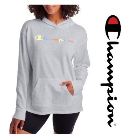 Champion Tops - Champion Women’s Gray Pastel Rainbow Logo Hoodie Size XS